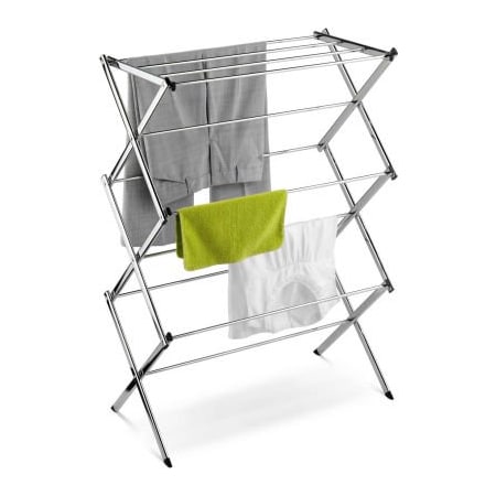 Honey-Can-Do 3-Tier Accordion Clothes Drying Rack, Chrome Plated Steel, 24-Linear Feet Capacity DRY-01234